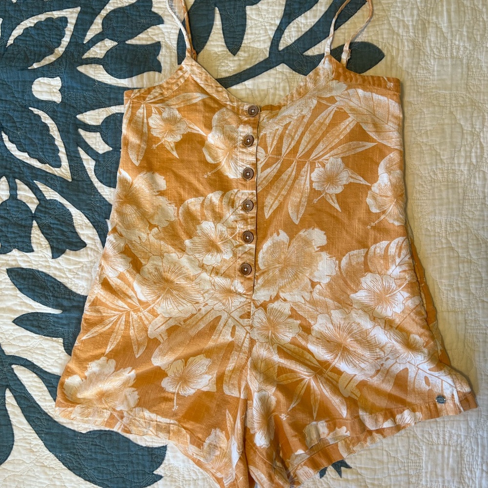 Roxy Floral Button-Front Jumpsuit in Orange and Cream